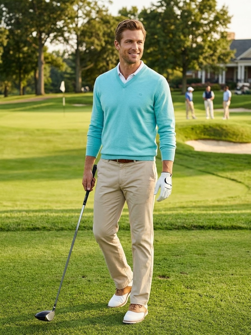 Brooks Brothers Men's V-Neck Sweater in Aqua